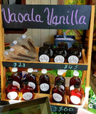 Vaoala Vanilla products on display at the organic farmers market in Samoa